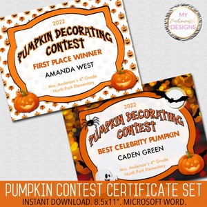 Pumpkin Decorating Contest Certificate Set 8.5x11 Word Format Instant ...