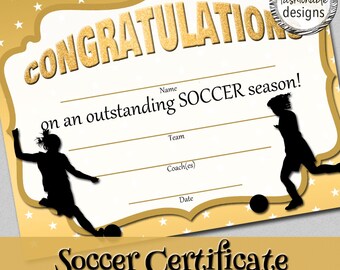 soccer certificate etsy soccer certificate