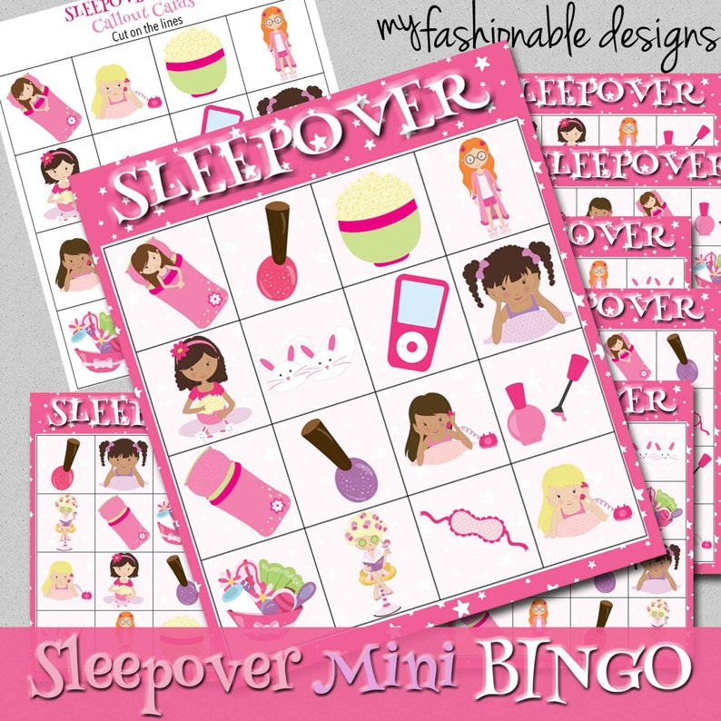 sleepover mini bingo game print your own instant download etsy