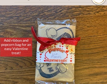 Printable Valentine Popcorn Bag Wraps, 4 Per Pg PDF, Instant Download!