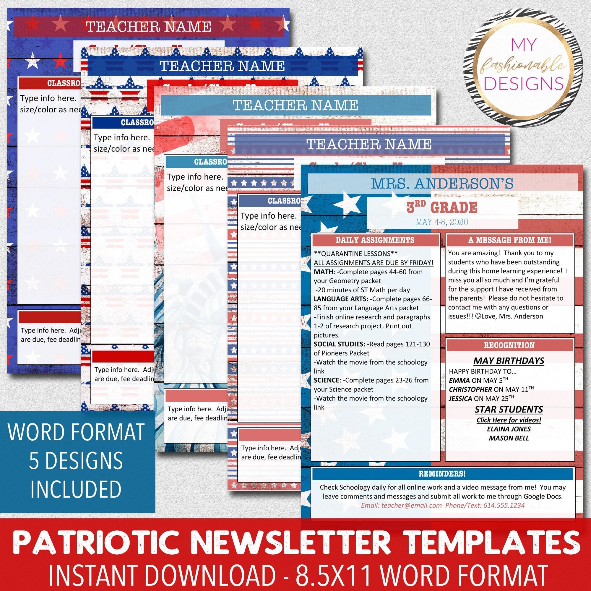 Word Format Patriotic Classroom Newsletter Templates 5 Etsy