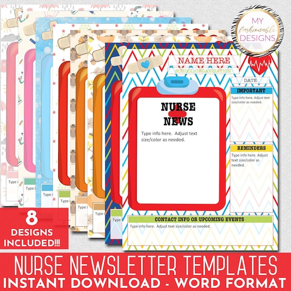 Nurse Newsletter Templates 8 Designs Included Word Format Etsy