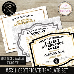 School Certificate Set 8.5X11 3 designs Save as JPG or PDF Corjl Self-Edit Template image 1