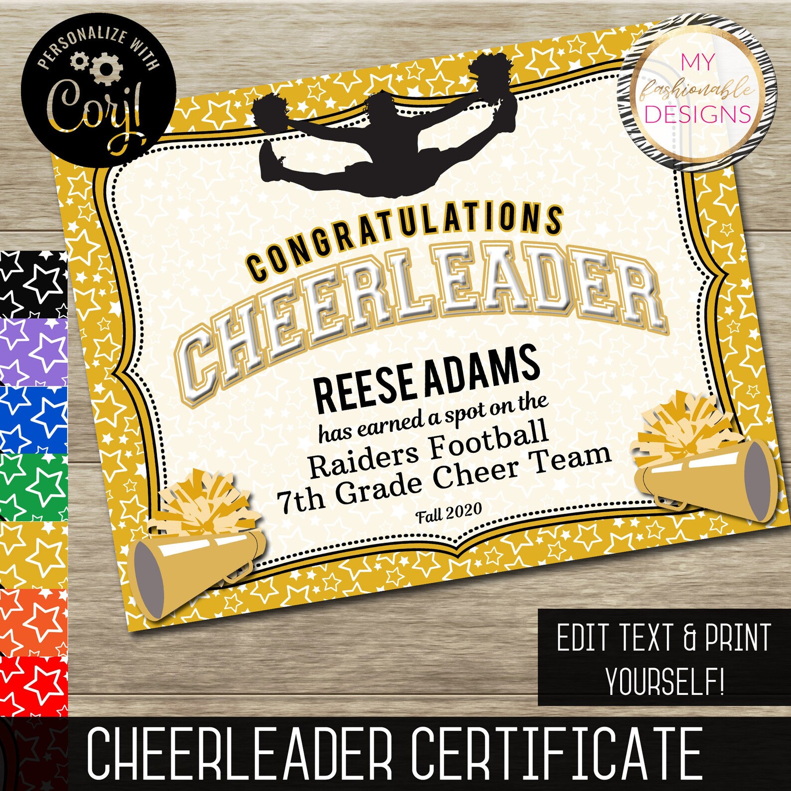 Editable Cheerleader Certificate Instant Download Images And Photos Editable Cheerleader Certificate Instant Download Images And Photos