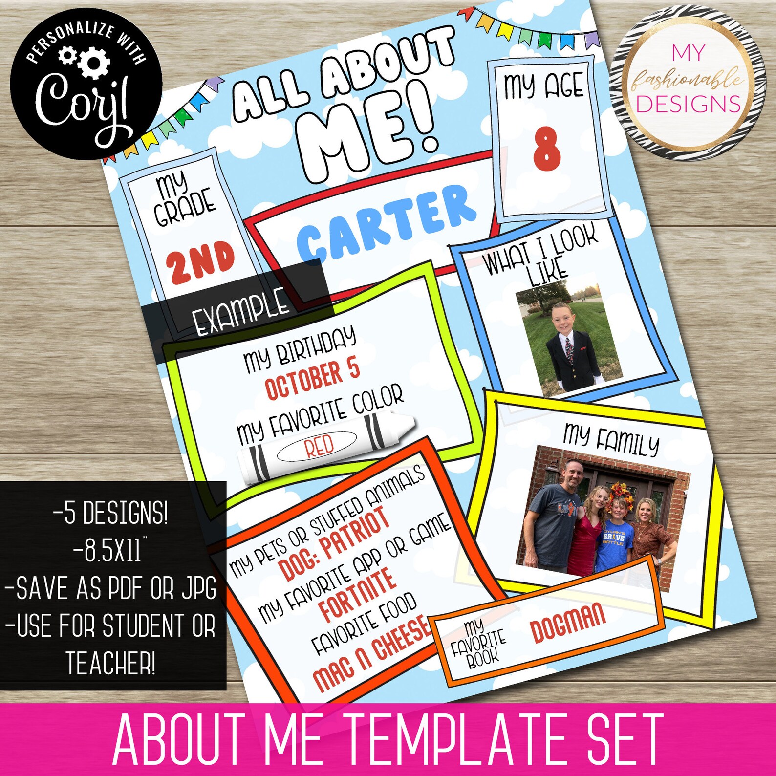 Student or Teacher About Me Template 8.5x11 Save as Etsy