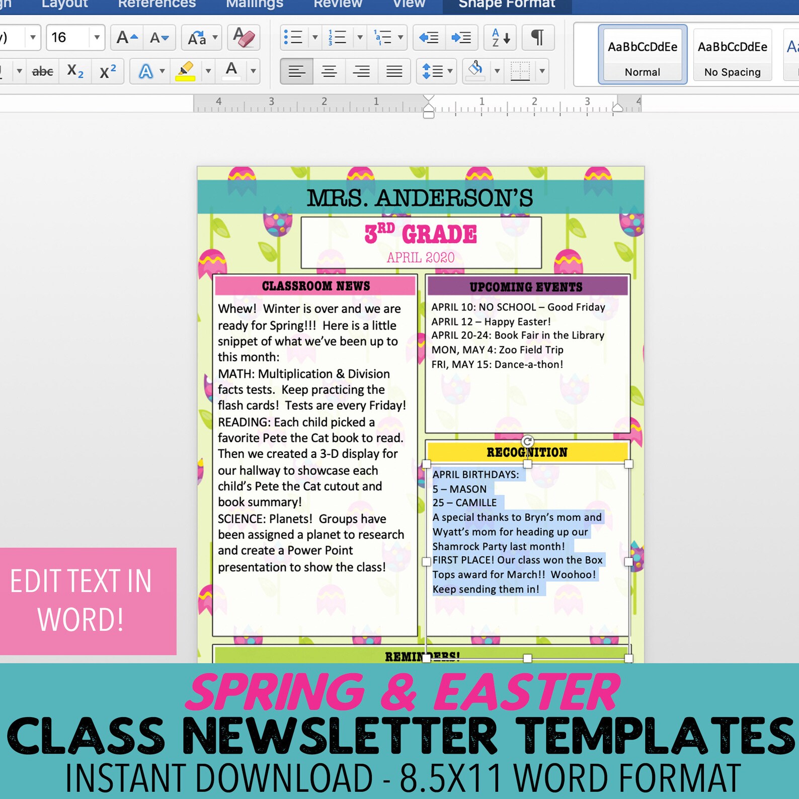 Spring Newsletter Templates 7 Designs Included Word Format Etsy