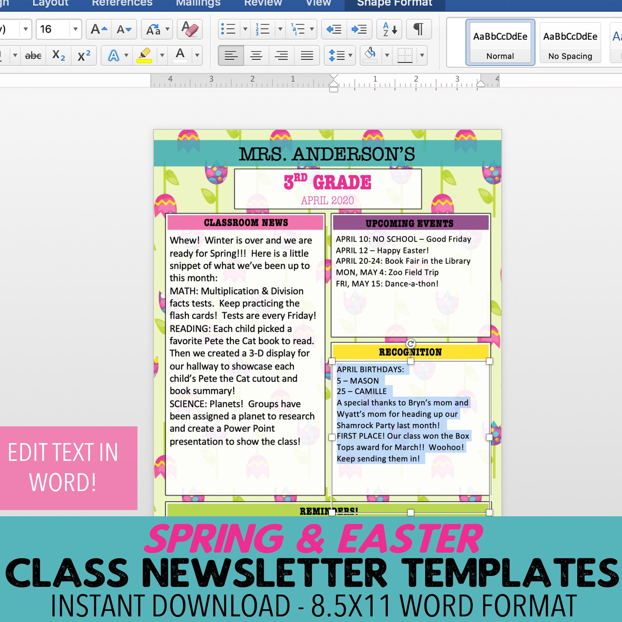Spring Newsletter Templates 7 Designs Included Word Format Etsy