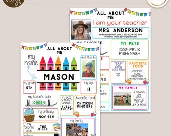Editable Student & Teacher About Me Template - 8.5x11" - Save as JPG or PDF - Corjl Self-Edit