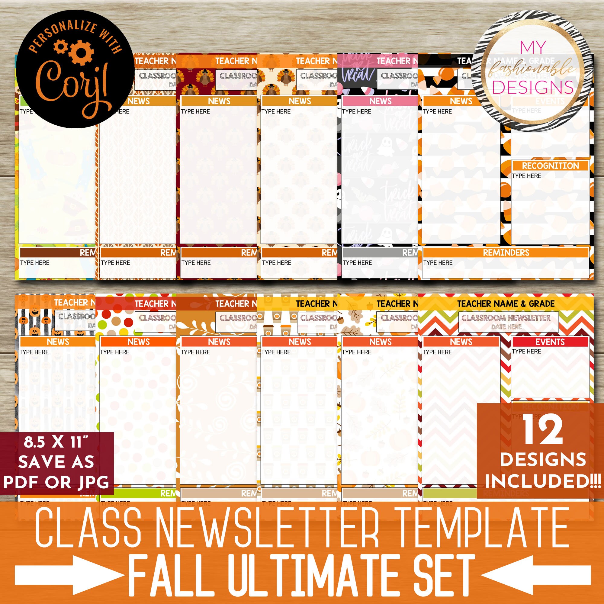 Editable Fall Class Newsletter Template Set - 12 Designs! 8.5x11" - JPG ...