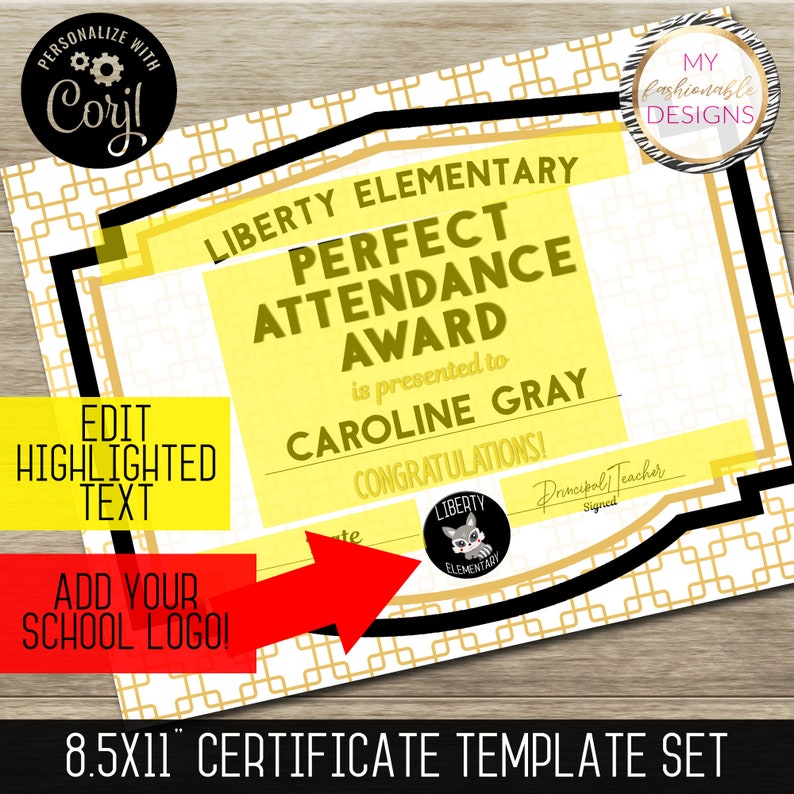 School Certificate Set 8.5X11 3 designs Save as JPG or PDF Corjl Self-Edit Template image 3