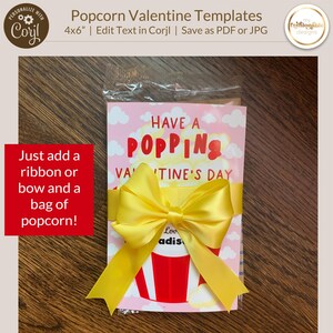 Popcorn Valentine Card Template - 4x6" - 2 Designs - Corjl Self-Edit Template - Save as PDF or JPG image 2