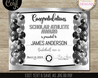 Certificate Template - Black & Silver - 8.5x11" - Save as JPG or PDF - Corjl Self-Edit