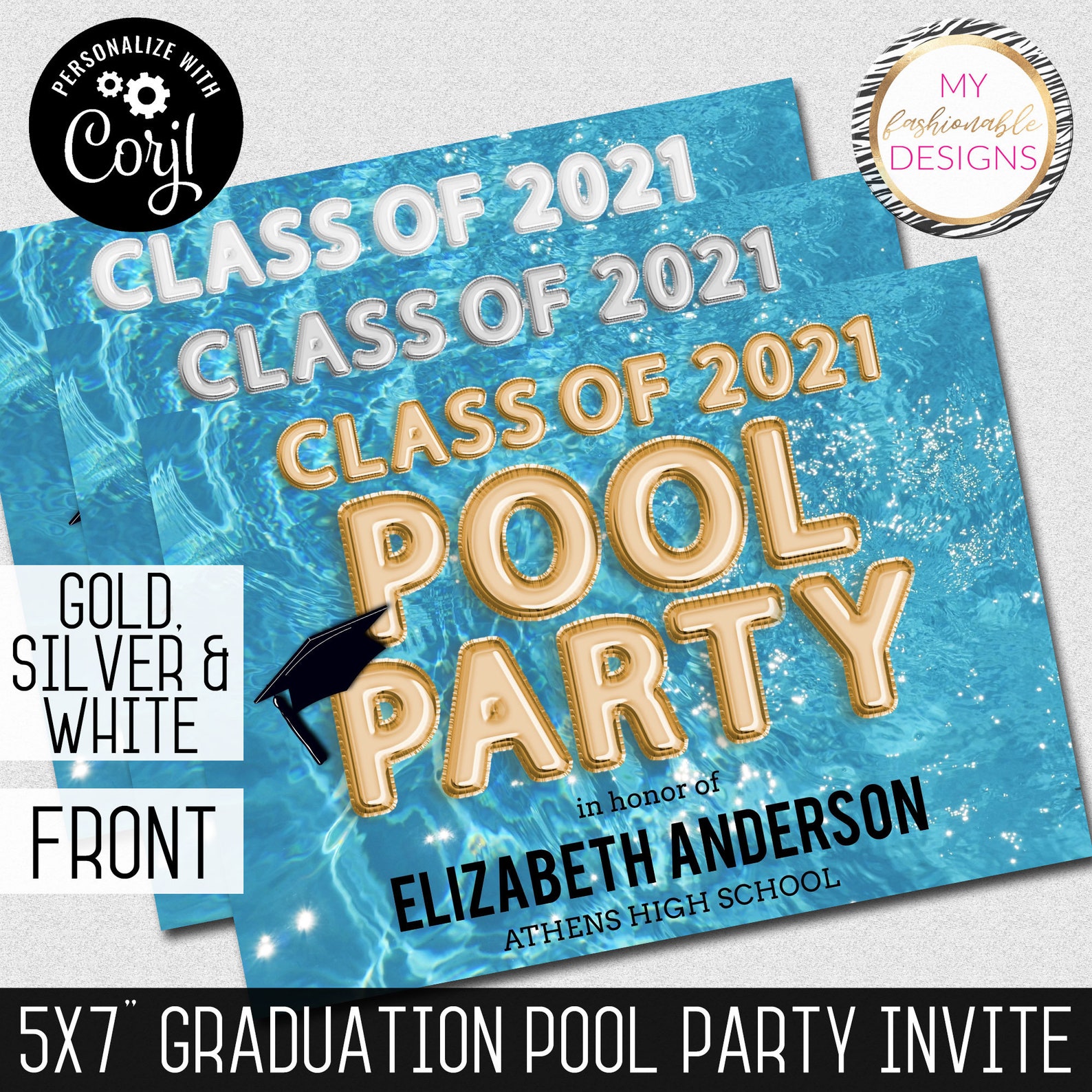 Graduation Pool Party Invite 5x7 Printable Template Etsy