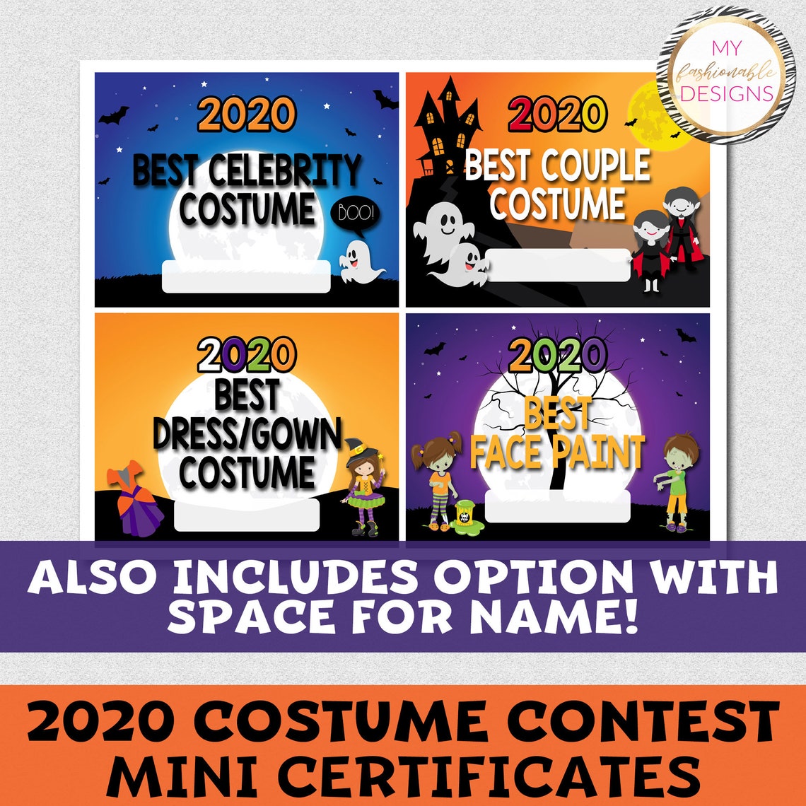 2020 Costume Contest Mini Certificates 21 Categories 4 Per Etsy