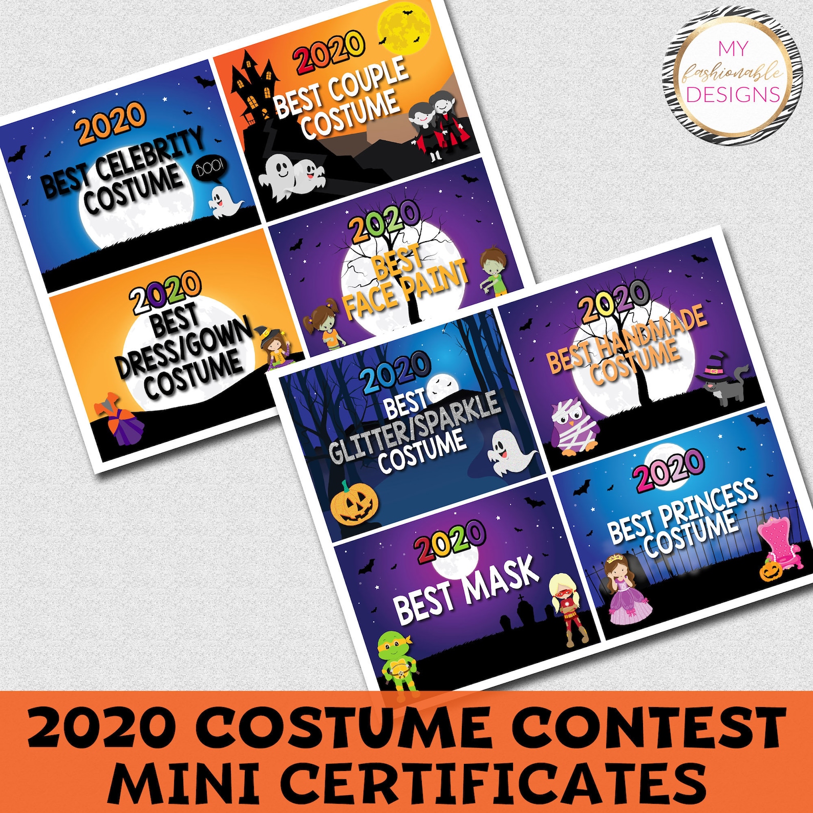2020 Costume Contest Mini Certificates 21 Categories 4 Per Etsy