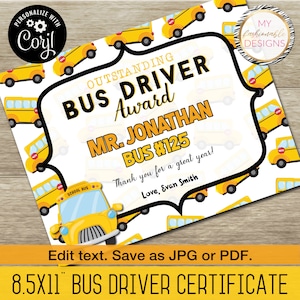 Certificato di autista di autobus 8,5x11" - Salva come JPG o PDF - Corjl Self-Edit