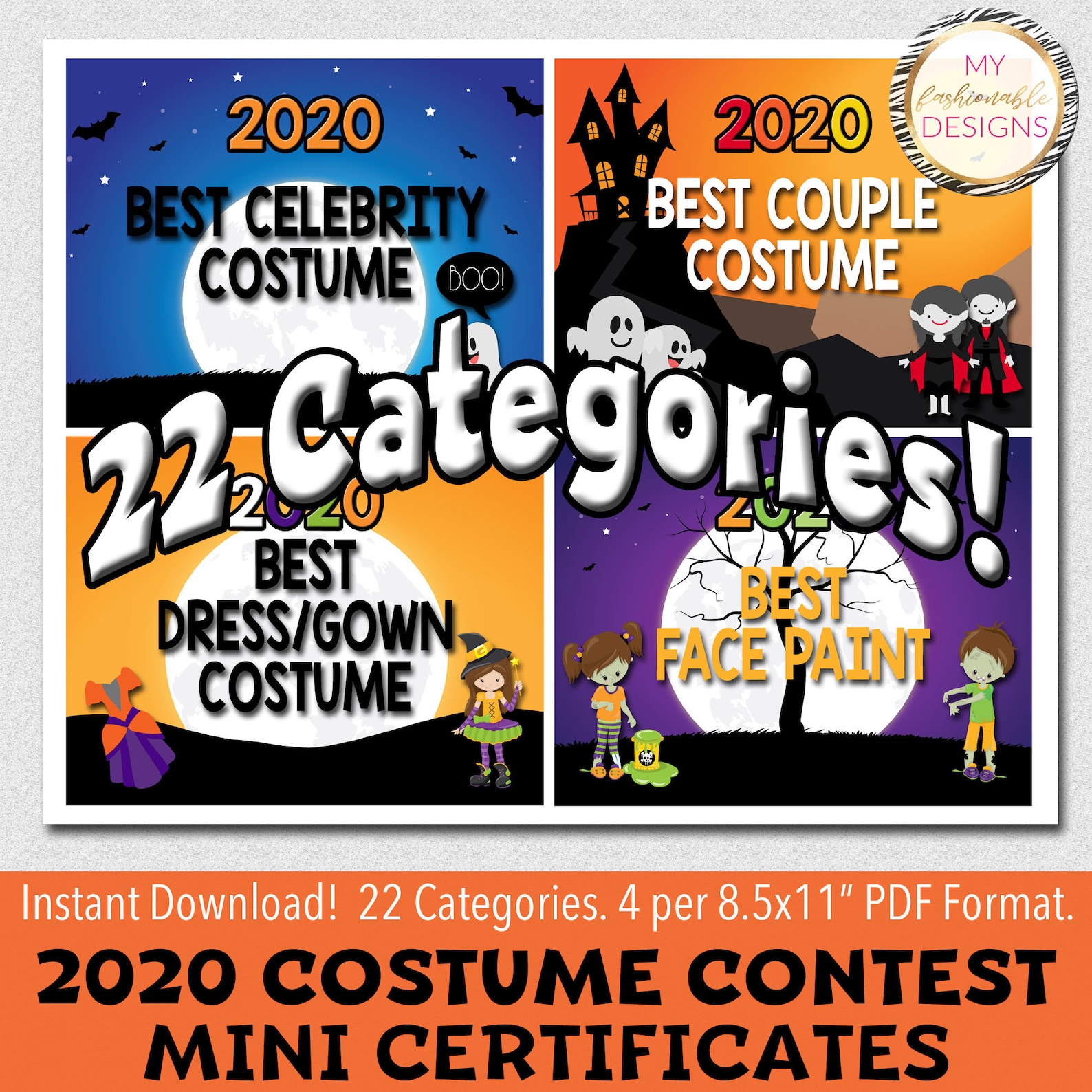 2020 Costume Contest Mini Certificates 21 Categories 4 Per Etsy