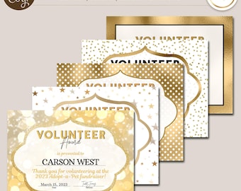Volunteer Certificate Template Set - Volunteer Award - 5 templates included!  8.5x11" - Save as JPG or PDF - Corjl Self-Edit