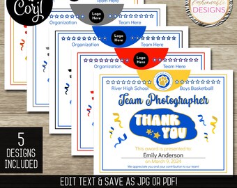 Blue Thank You Certificate Template Set - 5 design templates!  8.5x11" - Save as JPG or PDF - Corjl Self-Edit