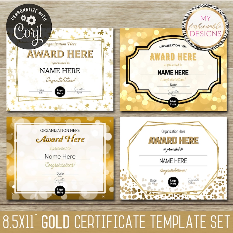 Gold Certificate Template Set - 12 Design Templates! 8.5x11