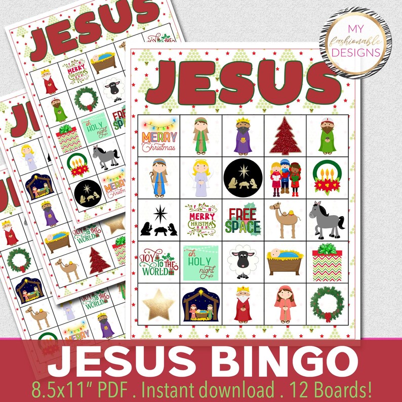Jesus BINGO Game, Nativity Bingo, 8.5x11 PDF, 12 Boards, Instant