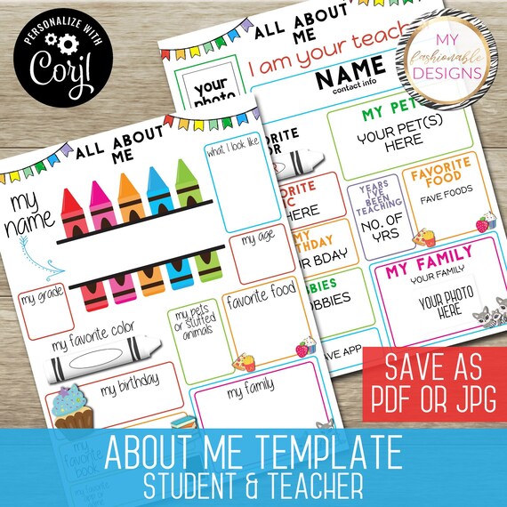 Editable Student & Teacher About Me Template 8.5x11 - Etsy