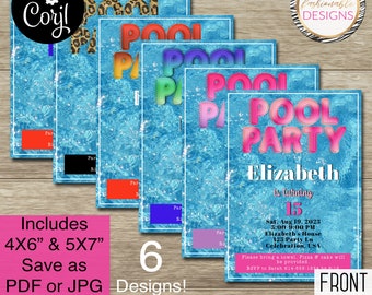 Pool Party Invite Template Set - 5x7" & 4x6" - Save as JPG or PDF - Corjl Self-Edit
