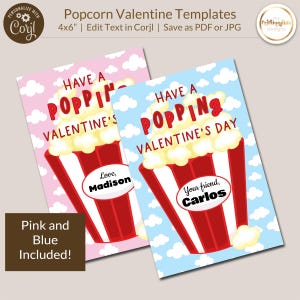 Popcorn Valentine Card Template - 4x6" - 2 Designs - Corjl Self-Edit Template - Save as PDF or JPG image 1