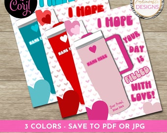 Tumbler Cup Valentine Card - 4x6" - 3 Colors - Corjl Self-Edit Template - Save as PDF or JPG