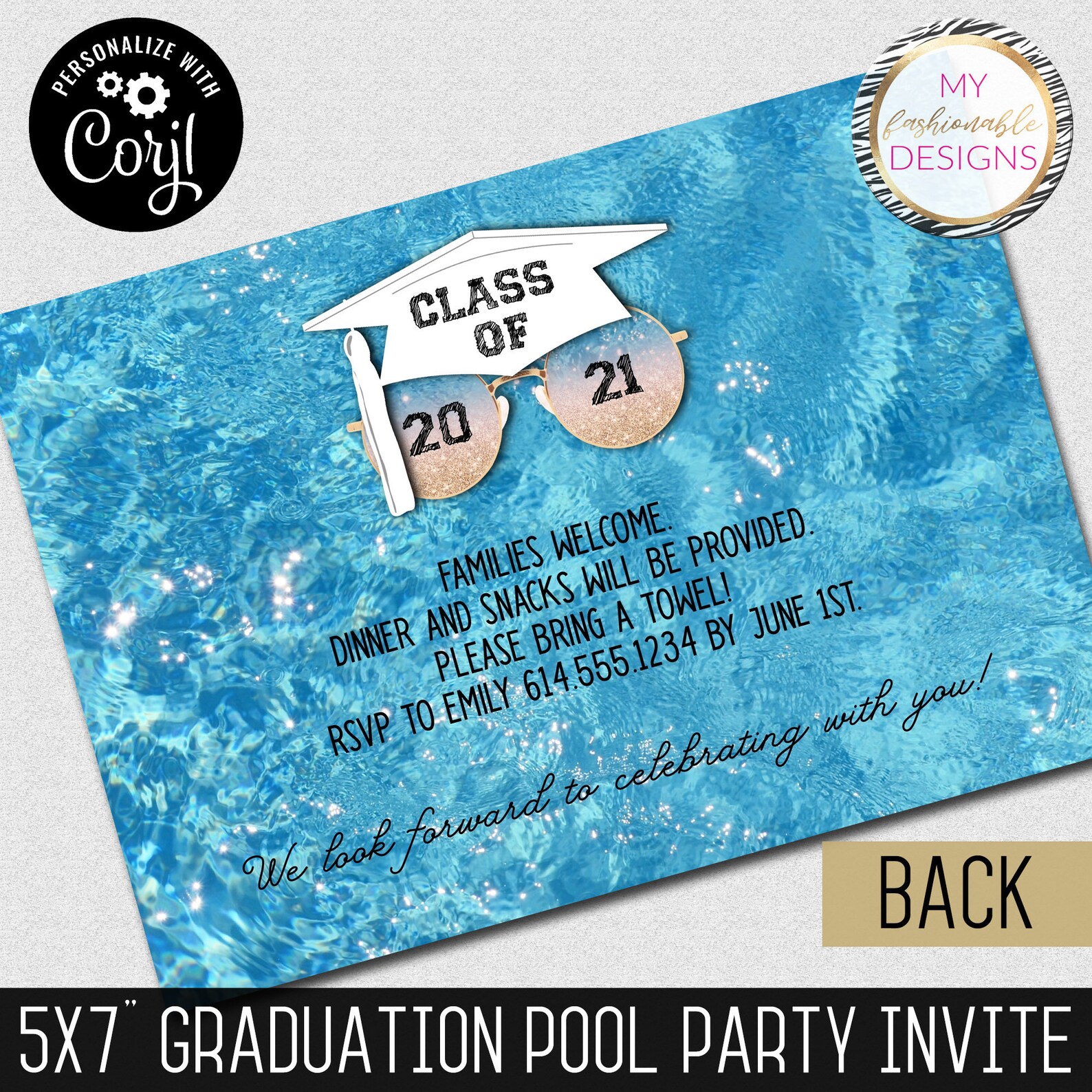 Graduation Pool Party Invite 5x7 Printable Template Etsy