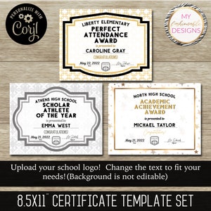 School Certificate Set 8.5X11 3 designs Save as JPG or PDF Corjl Self-Edit Template image 2