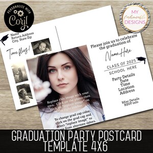 Postal de invitación a fiesta de graduación - 4 x 6" - Guardar como JPG o PDF - Plantilla de autoedición de Corjl