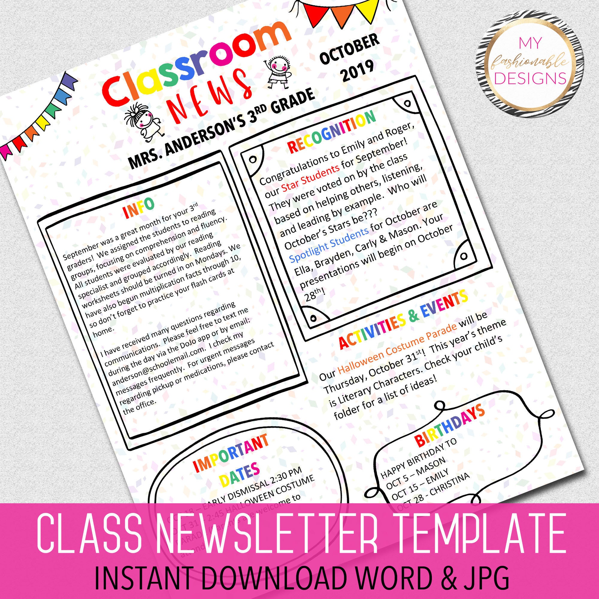 Classroom News Newsletter Template Teacher Newsletter Word Etsy Classroom News Newsletter Template Teacher Newsletter Word Etsy