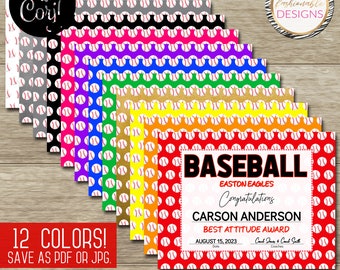 Baseball Certificate Template Set - 8.5x11" - 12 Colors - Save as JPG or PDF - Corjl Self-Edit