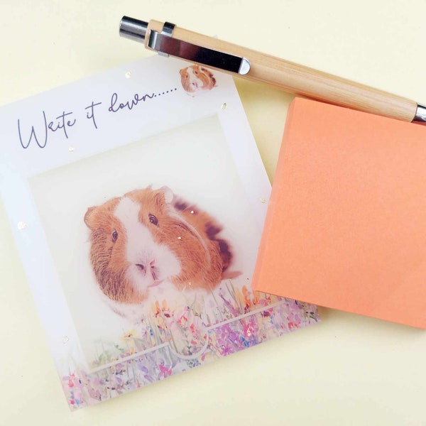 Guinea Pig Magnetic Post it note pad holder with Eco friendly Bamboo pen and pad / Ideal teacher gift/ End of term gifts / shopping list pad