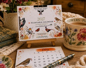 Plantable 2027 Seed Paper  Desk Calendar – Eco Friendly  Calendar,  Wildlife Art, Sustainable Gift
