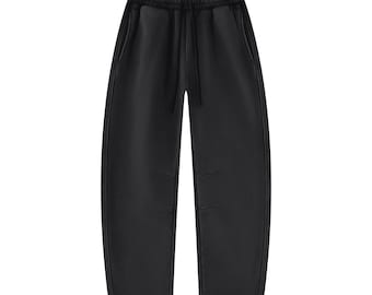 Unisex Black Wash Barrel Leg Fleece Sweatpants