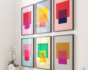 Set of 6 Geometric Art Prints, Color Block Art, Colorful Prints, Printable Wall Art, Colorful Posters, Gallery Wall Set, Modern Art