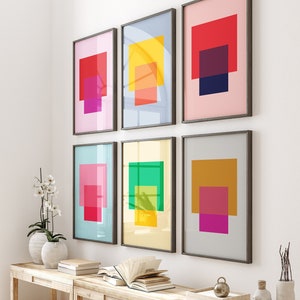 Ensemble de 6 estampes d'art géométriques, art de bloc de couleur, impressions colorées, art mural imprimable, affiches colorées, ensemble de mur de galerie, art moderne