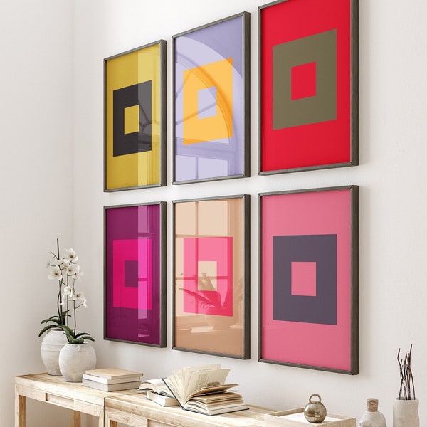 Set of 6 Contemporary Art Prints, Colorful Squares, Printable Wall Art, Colorful Posters, Gallery Wall Set, Maximalist Wall Art, Modern Art