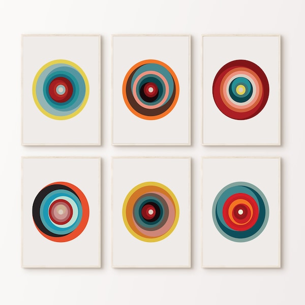 Set of 6 Geometric Circle Prints, Printable Wall Art, Colorful Posters, Gallery Wall Set, Modern Wall Art, Pop Art, Natural Colors, Earthy