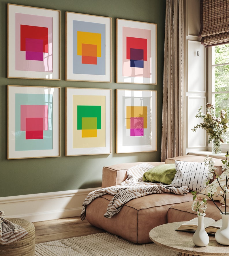 Set of 6 Geometric Art Prints, Color Block Art, Colorful Prints