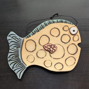 Funky Fish / Pottery Fish / Fish Art / Fish Gift / Ceramic Hanging Fish / Wall Hanging / Hanging Ceramic Art / Fish Decor / Coastal Decor