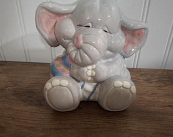 Vintage 1992 Enesco Ceramic Baby Elephant Piggy Bank Nursery