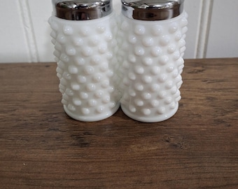 Vintage Fenton Milk Glass Hobnail Salt & Pepper Shaker Set Cottagecore Granny