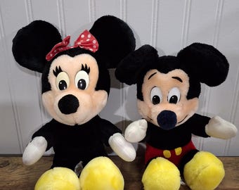 Pair Vintage Disneyland Walt Disney Mickey & Minnie Mouse Plush Stuffed Animals