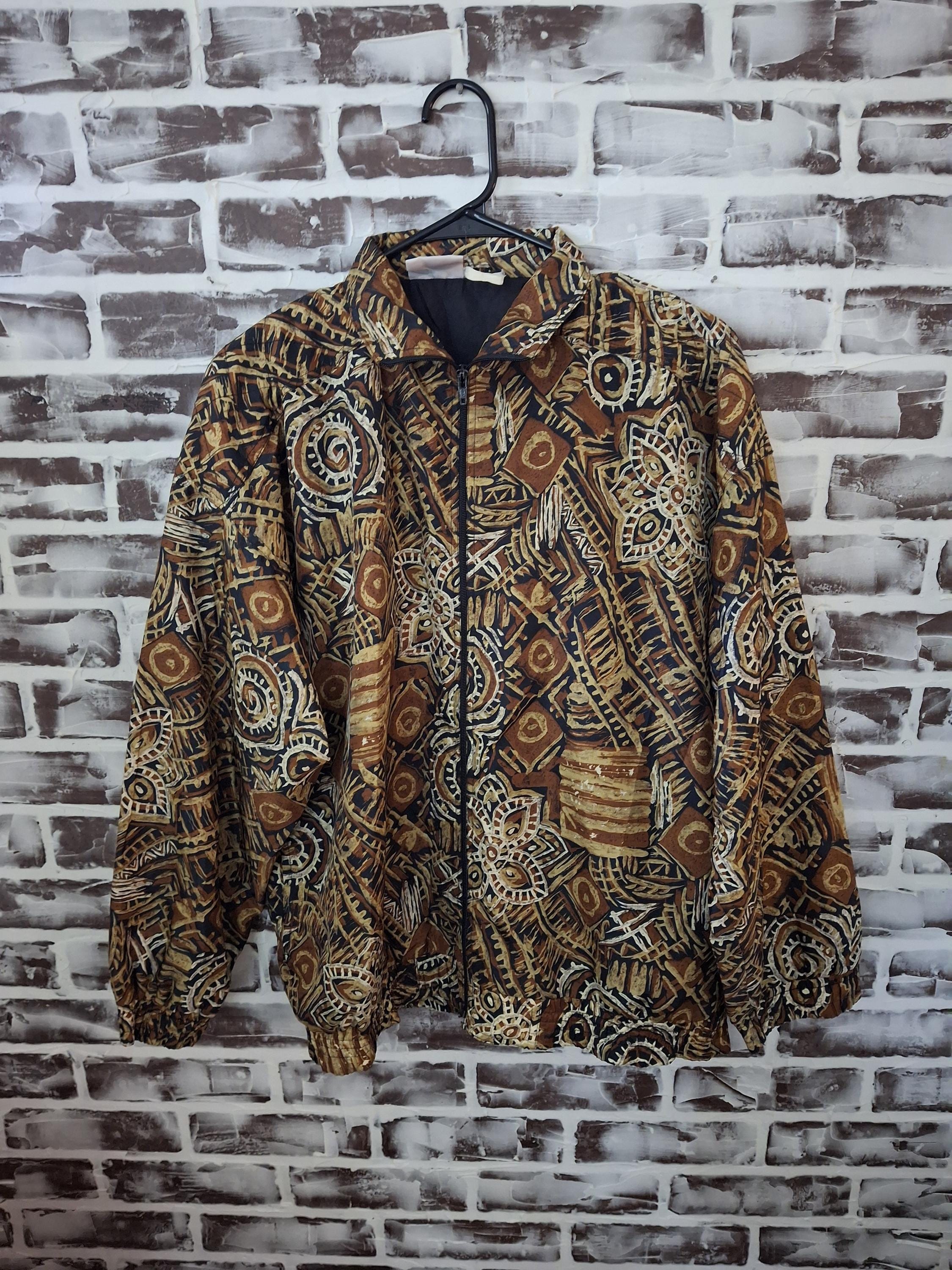 Vintage 80s Kaktus Jacket Brown Black Geometric Design Lined Large