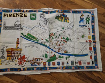 Vintage Firenze Florence Italy Linen Tea Towel Renaissance Coat of Arms
