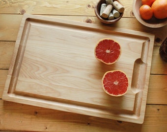 Hardwood Cutting Board with Well and Groove, Two Sizes, Hardwood Carving Board, Juice Catching Groove, Large Classic Carving Board