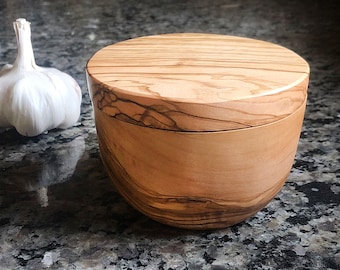Olive Wood Salt Cellar with Lid, Wooden Spice Keeper, Sugar Box, Salt Cellar, Mom Gift, Cooking Gift, Mother's Day